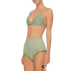 NWOT Camp Cove Women's Green Gingham Tie Back Bikini Top Size Small 2767-38